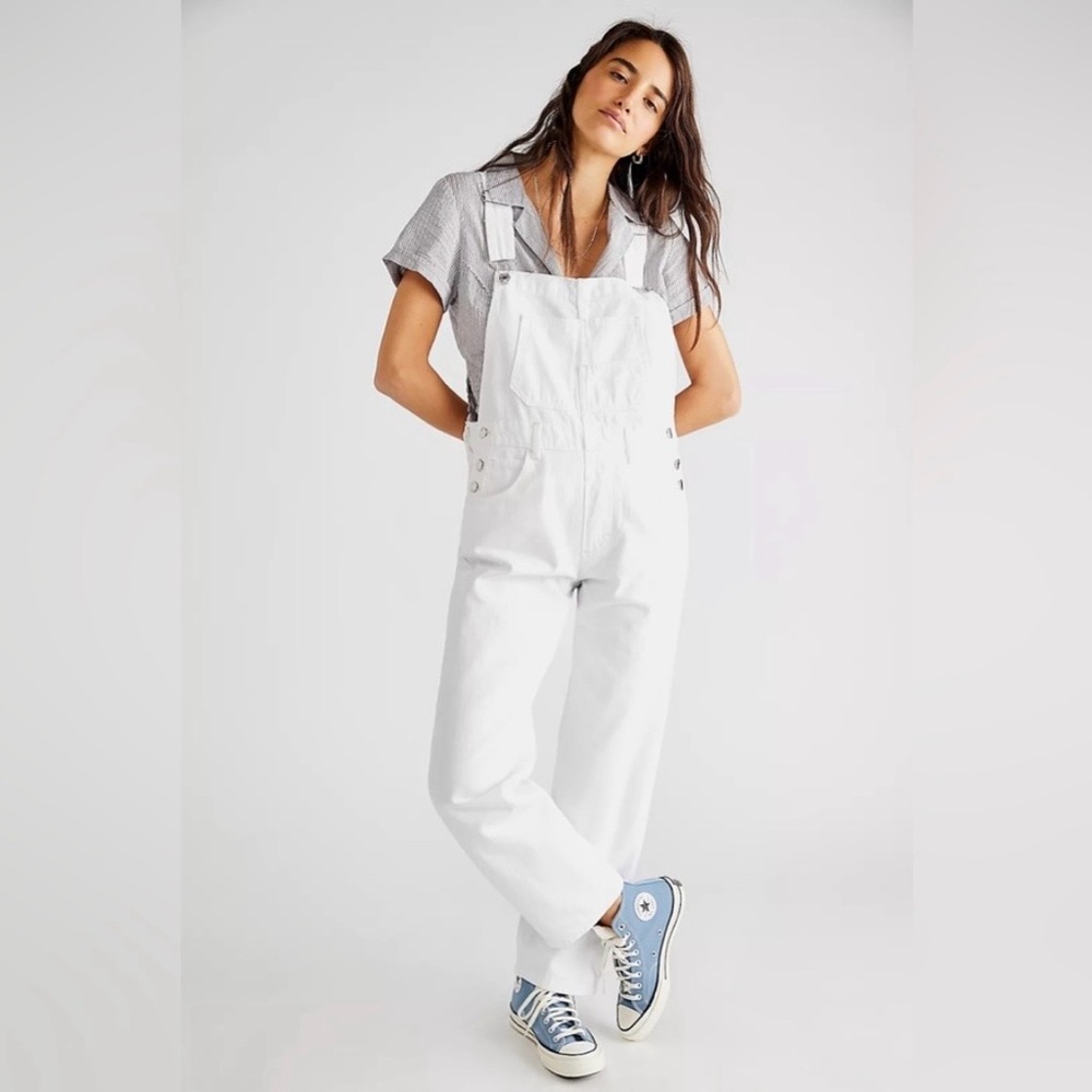 Free People We The Free Ziggy Denim Overalls in Optic White - Size S - Picture 2 of 9